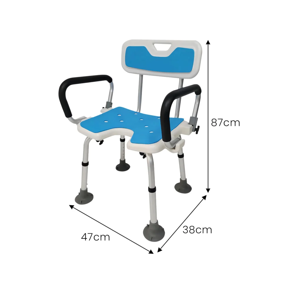 Orthonica Height Adjustable Shower Chair w/ Armrests, Non-Slip Bath Seat Bench