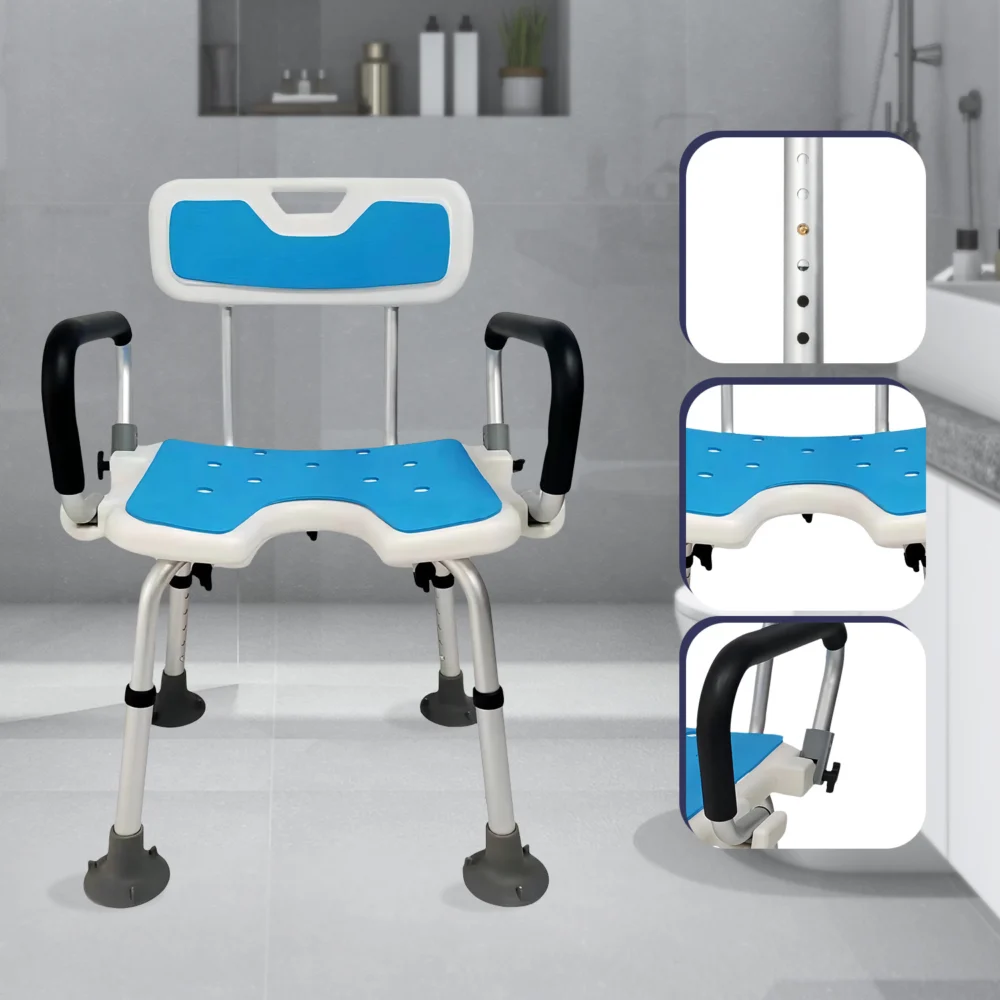 Orthonica Height Adjustable Shower Chair w/ Armrests, Non-Slip Bath Seat Bench