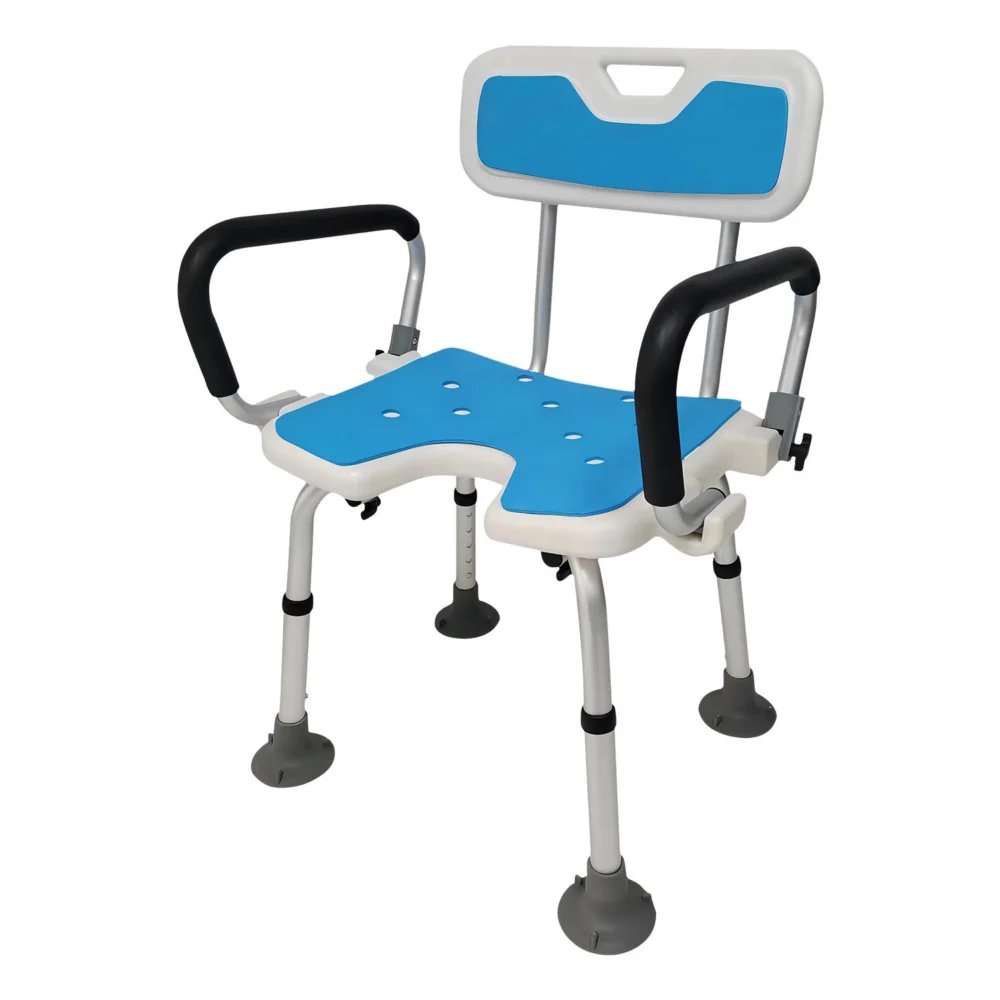 Orthonica Height Adjustable Shower Chair w/ Armrests, Non-Slip Bath Seat Bench