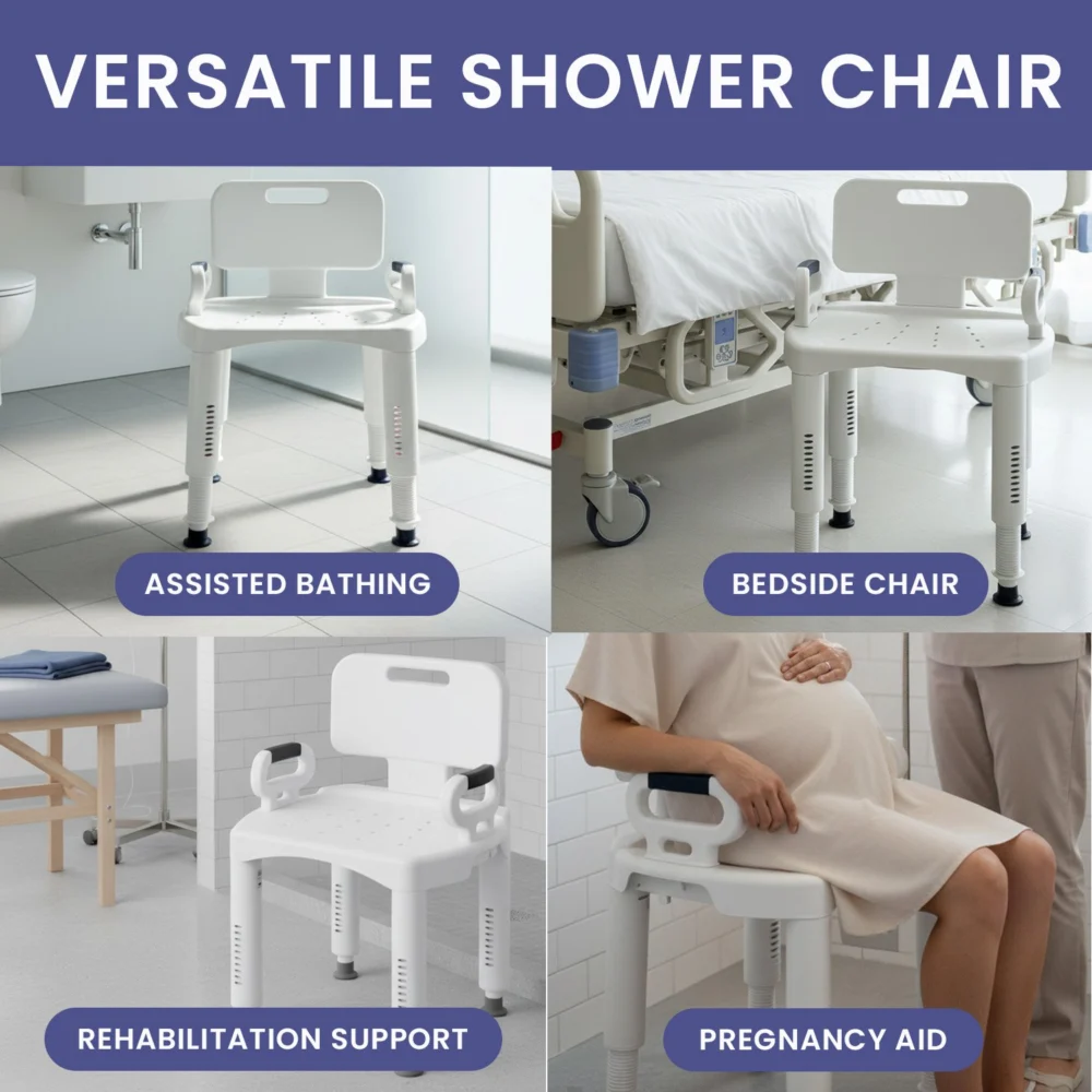 Orthonica Adjustable Shower Chair w/ Armrests Non-Slip Bath Seat Stool for