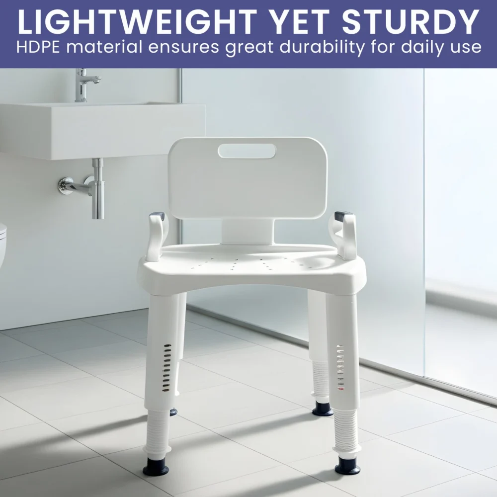 Orthonica Adjustable Shower Chair w/ Armrests Non-Slip Bath Seat Stool for