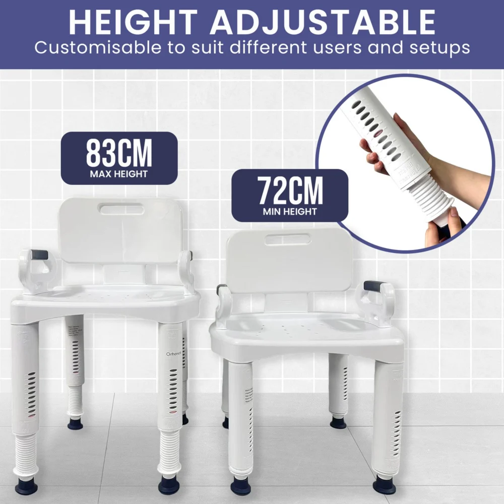 Orthonica Adjustable Shower Chair w/ Armrests Non-Slip Bath Seat Stool for