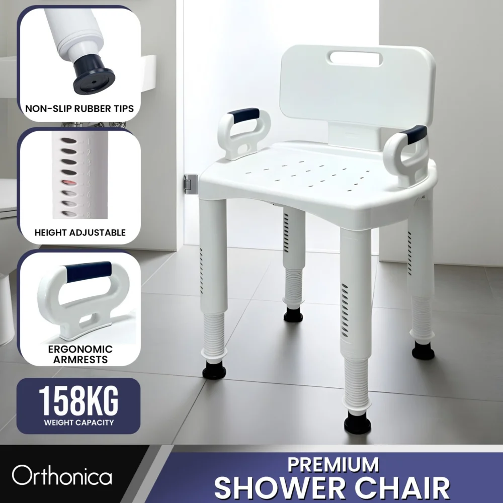 Orthonica Adjustable Shower Chair w/ Armrests Non-Slip Bath Seat Stool for