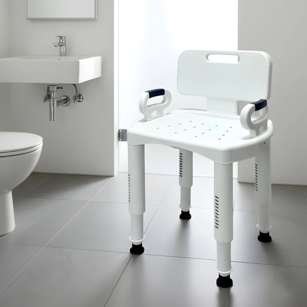 Orthonica Adjustable Shower Chair w/ Armrests Non-Slip Bath Seat Stool for