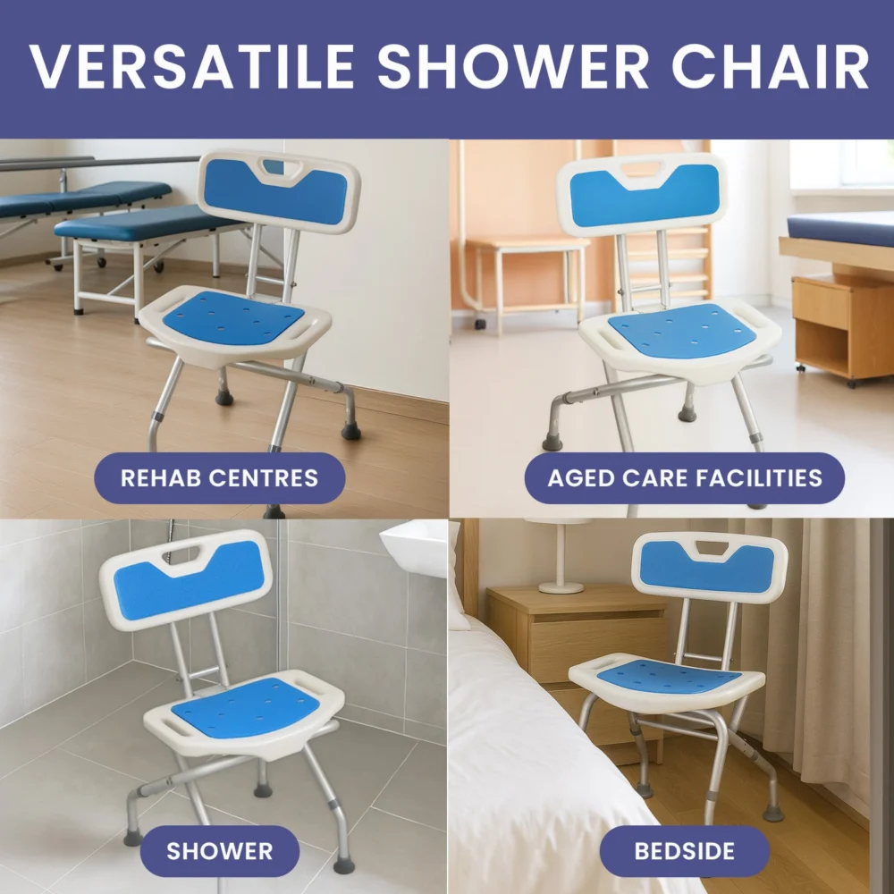 Orthonica Compact & Foldable Commode Shower Chair w/Height Adjustable Aluminium