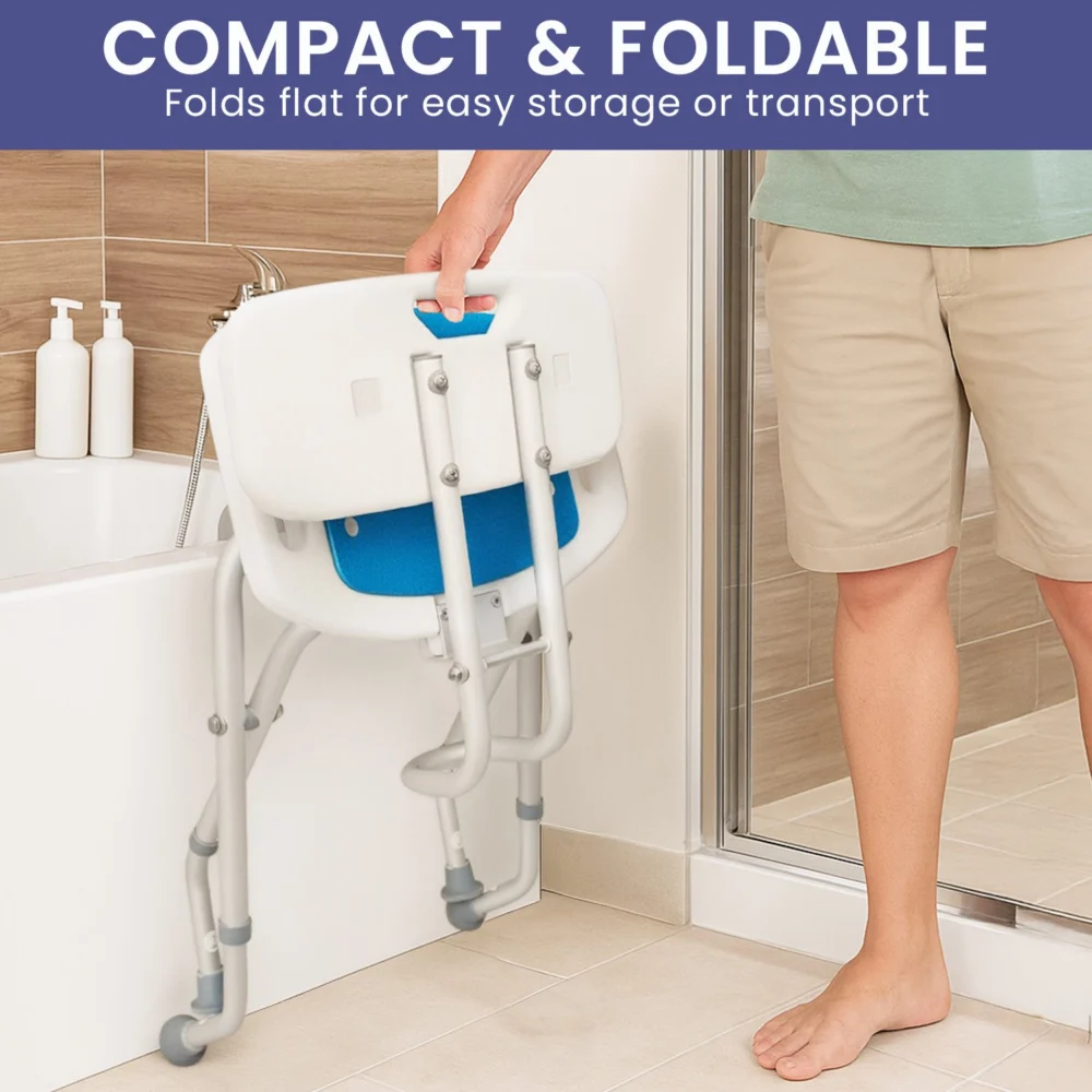 Orthonica Compact & Foldable Commode Shower Chair w/Height Adjustable Aluminium