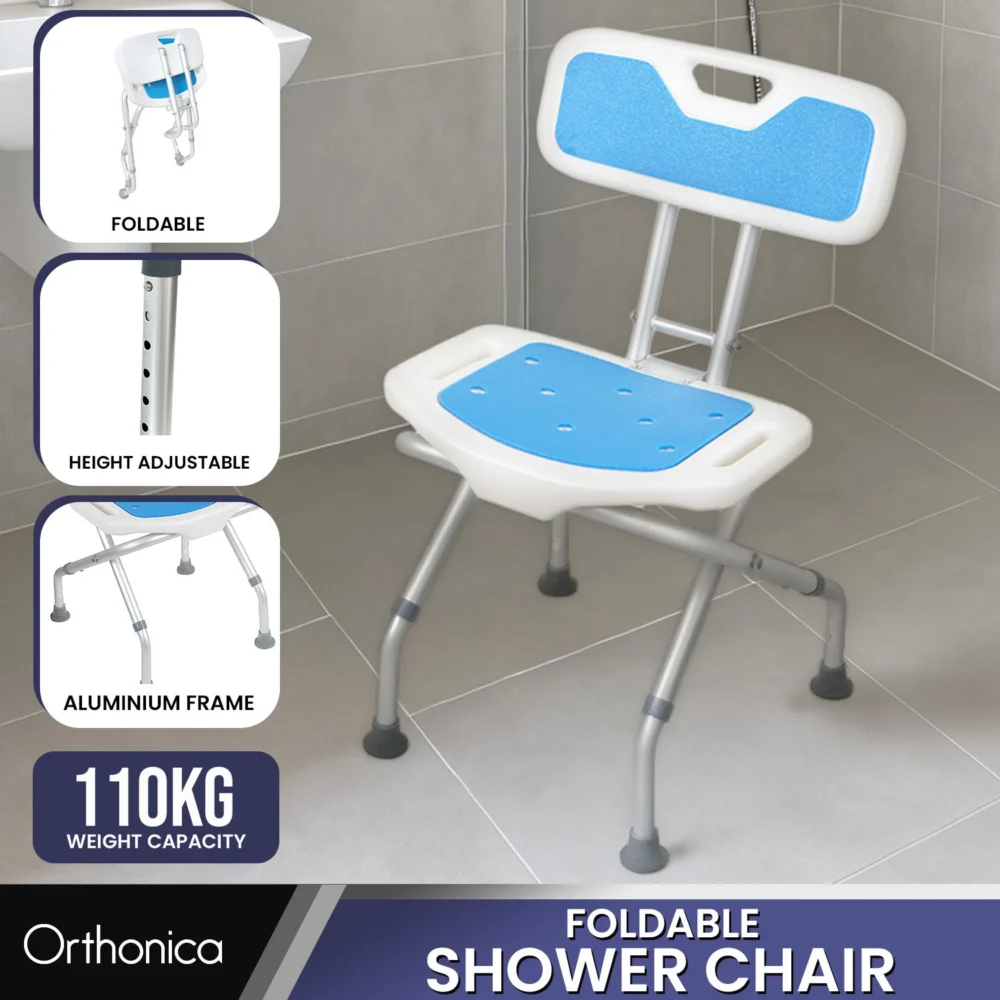 Orthonica Compact & Foldable Commode Shower Chair w/Height Adjustable Aluminium