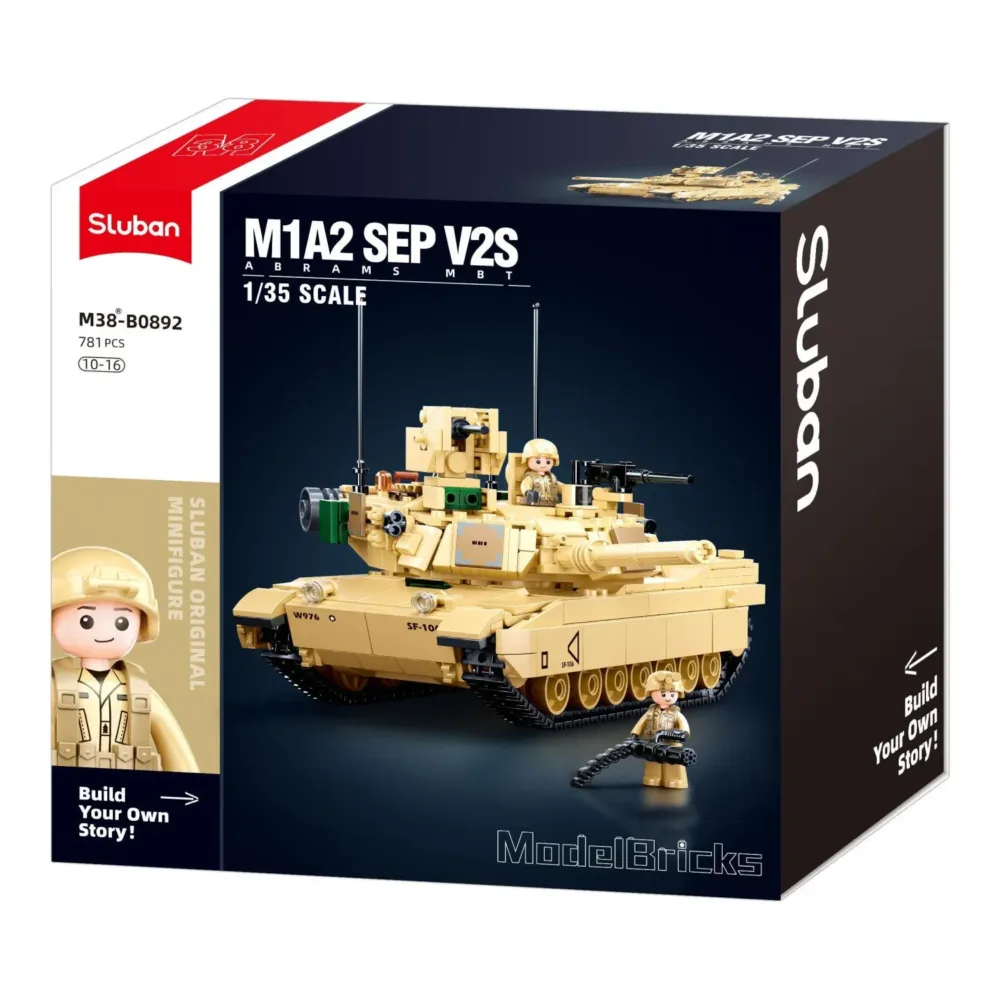 Sluban B0892 Model Kit M1A2 Abrams Main Battle Tank US Army Desert Armor Vehicle