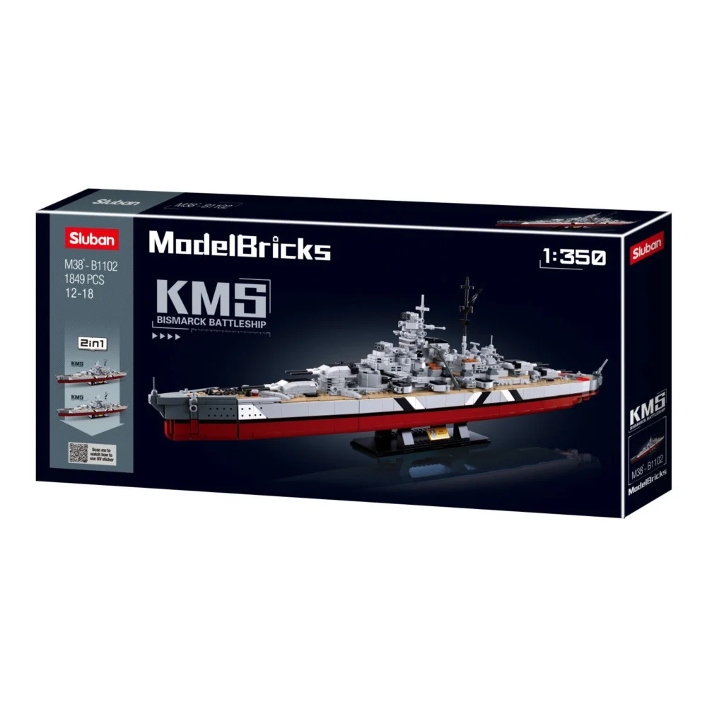 Sluban B1102 Model Kit WWII Bismarck Battleship Large Scale Warship Navy Vessel