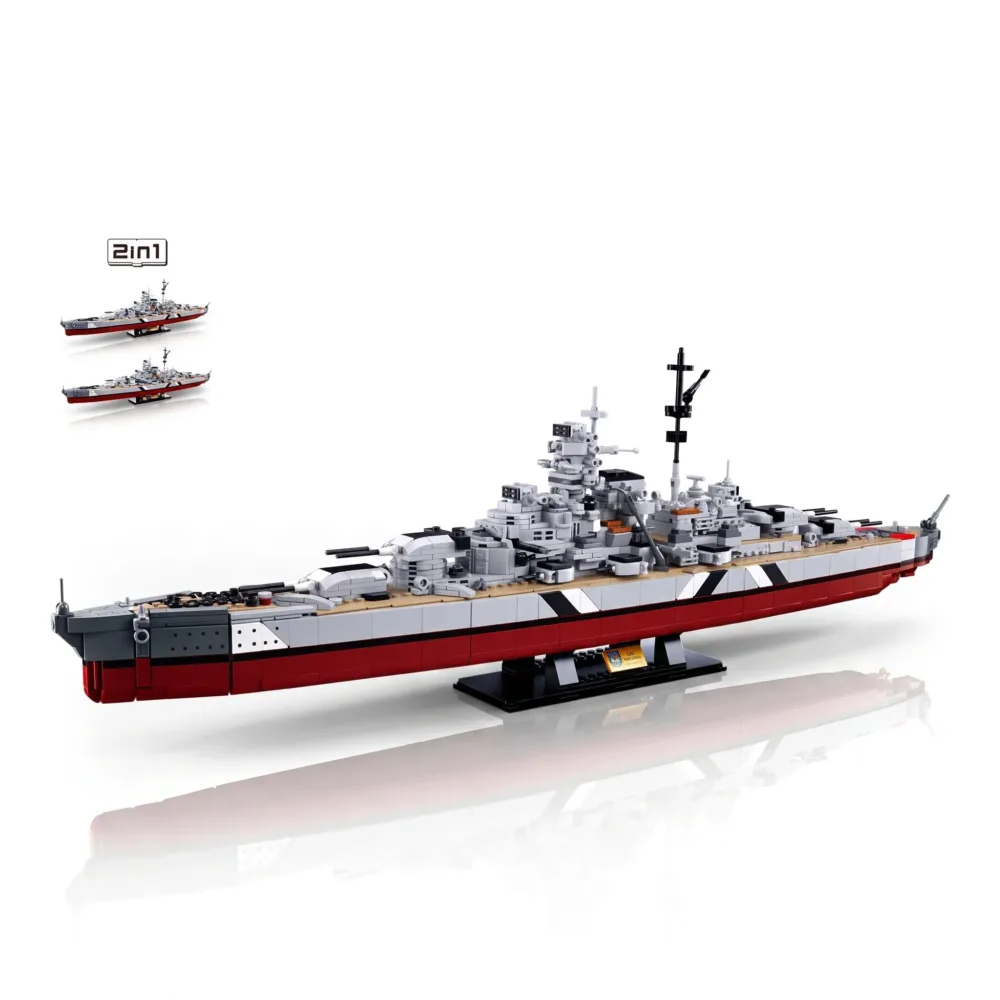 Sluban B1102 Model Kit WWII Bismarck Battleship Large Scale Warship Navy Vessel