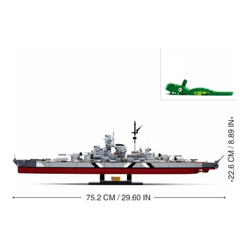 Sluban B1102 Model Kit WWII Bismarck Battleship Large Scale Warship Navy Vessel