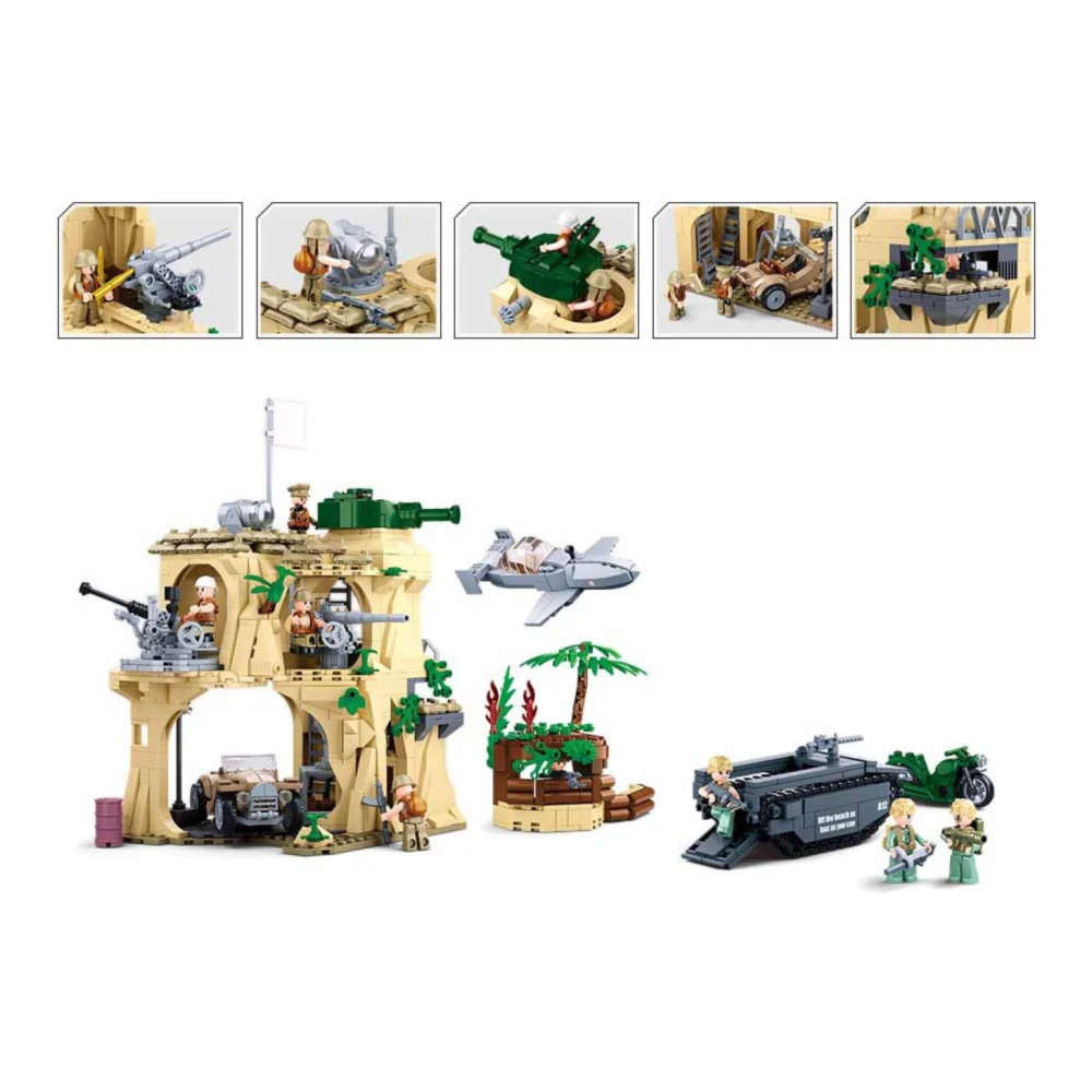 Sluban B1111 Model Kit WWII Battle of Iwo Jima Island Bunker Landing Craft Army