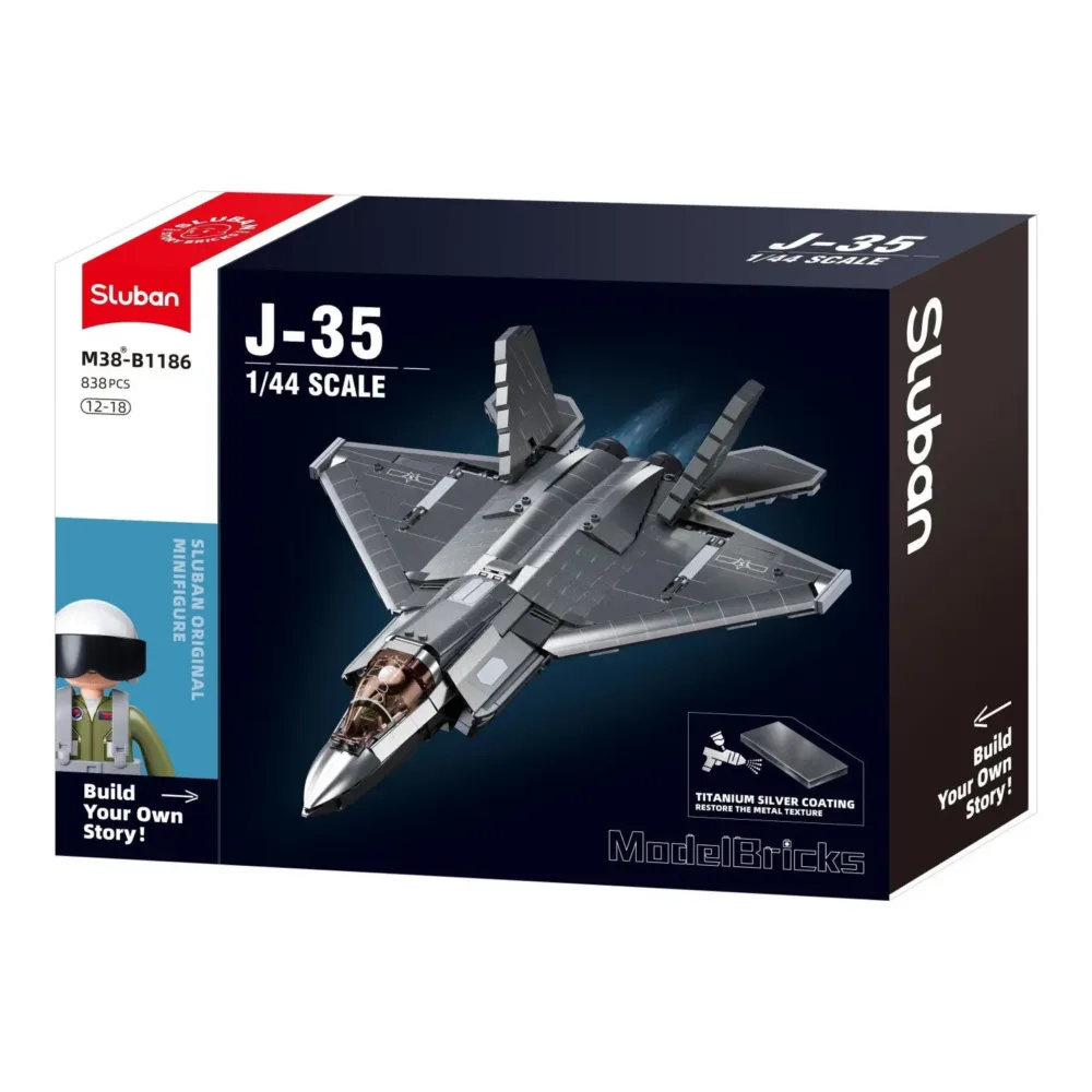 Sluban B1186 Model Kit 1:44 J35 Carrier Fighter Chinese Stealth Jet Plane Modern
