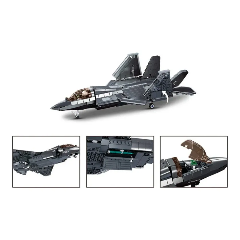 Sluban B1186 Model Kit 1:44 J35 Carrier Fighter Chinese Stealth Jet Plane Modern