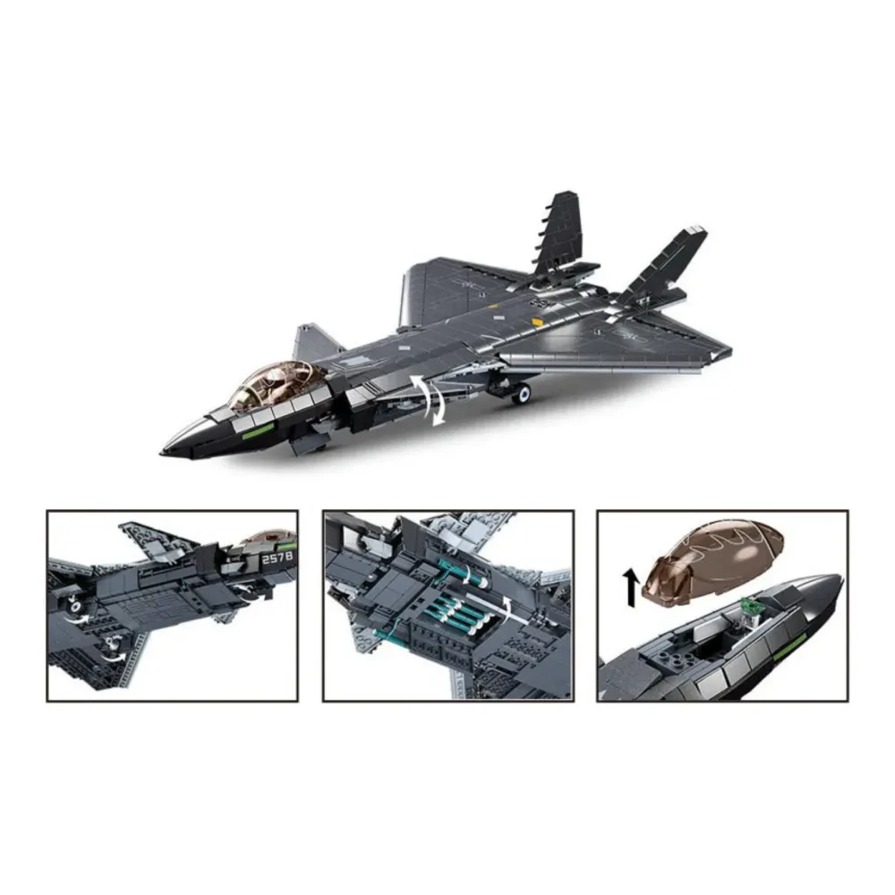 Sluban B1187 Model Kit 1:44 J20 Mighty Dragon Chinese Stealth Fighter Jet Plane