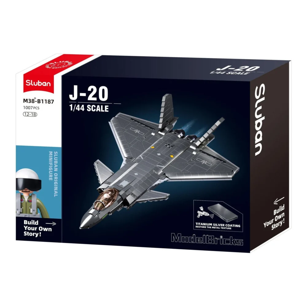 Sluban B1187 Model Kit 1:44 J20 Mighty Dragon Chinese Stealth Fighter Jet Plane