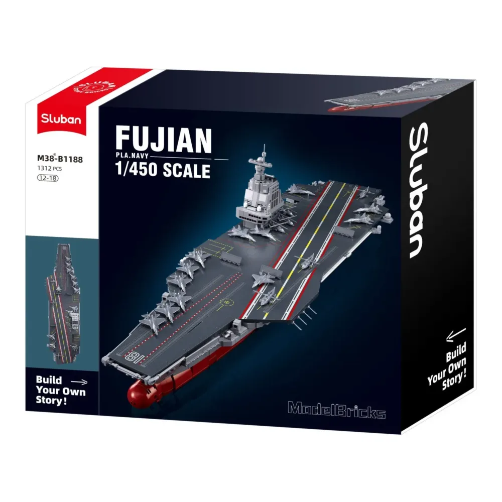 Sluban B1188 Model Kit 1:450 Aircraft Carrier Fujian Type 003 Chinese PLAN