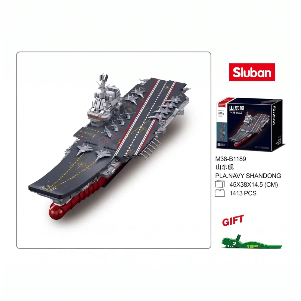 Sluban B1189 Model Kit 1:450 Aircraft Carrier Shandong Type 002 PLAN Warship