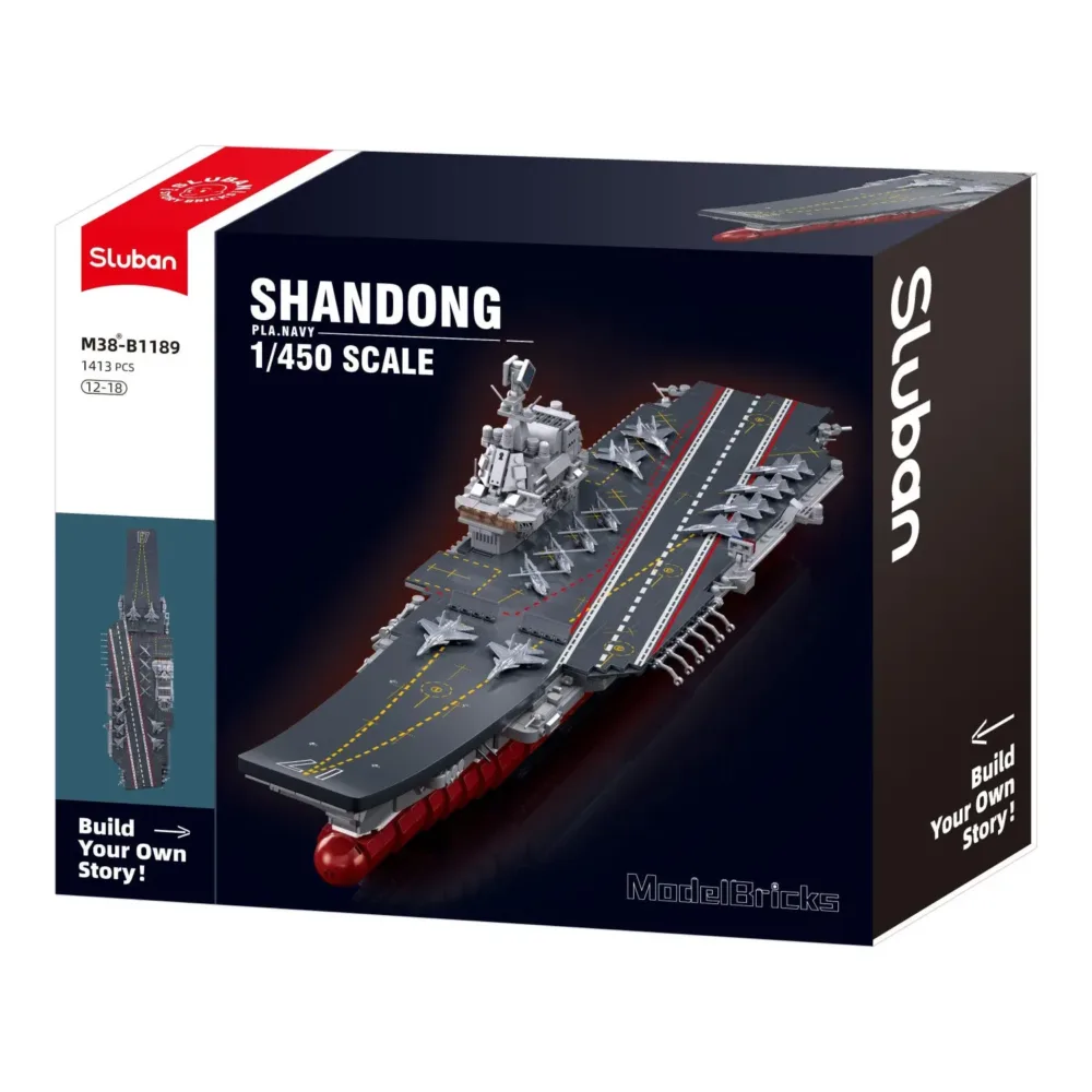 Sluban B1189 Model Kit 1:450 Aircraft Carrier Shandong Type 002 PLAN Warship