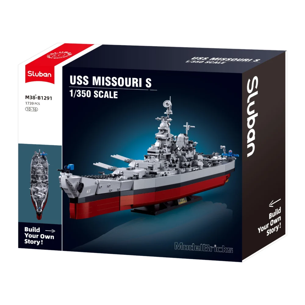 Sluban B1291 Model Kit 1:350 USS Missouri BB63 Mighty Mo Battleship Warship WWII