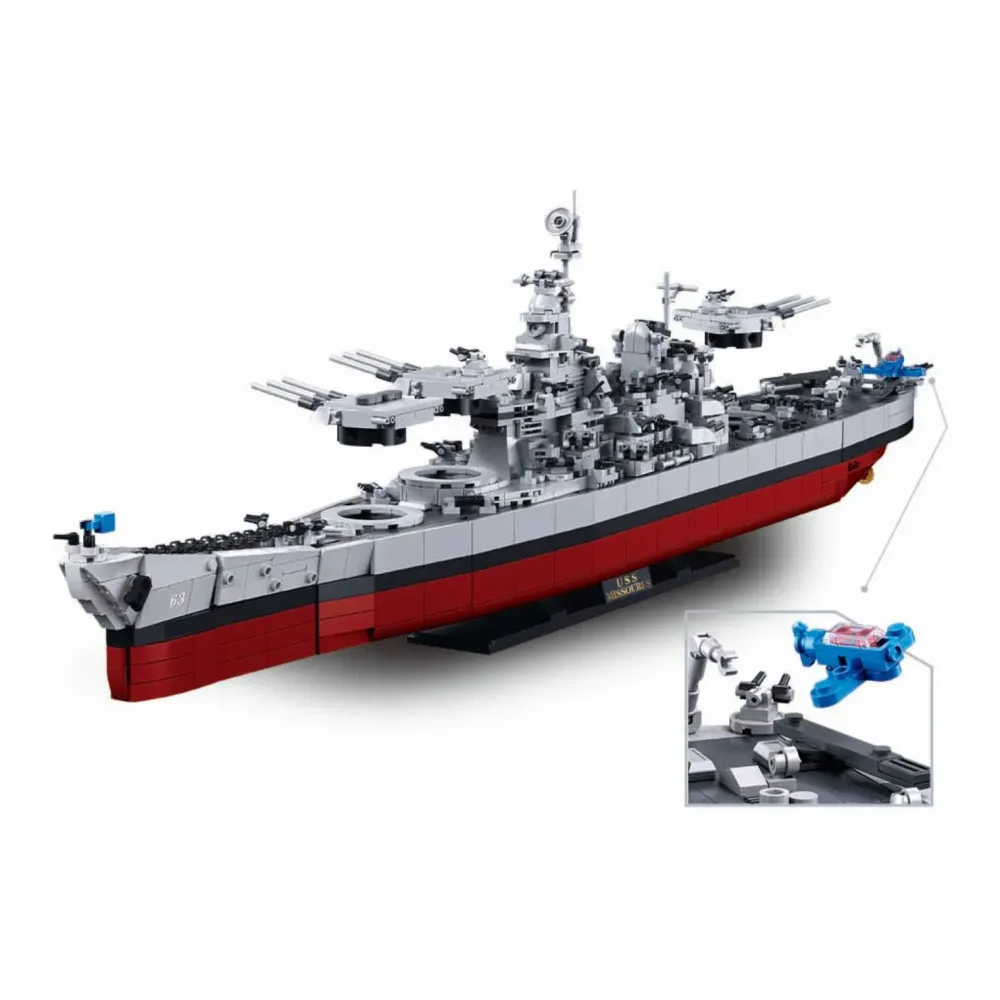 Sluban B1291 Model Kit 1:350 USS Missouri BB63 Mighty Mo Battleship Warship WWII