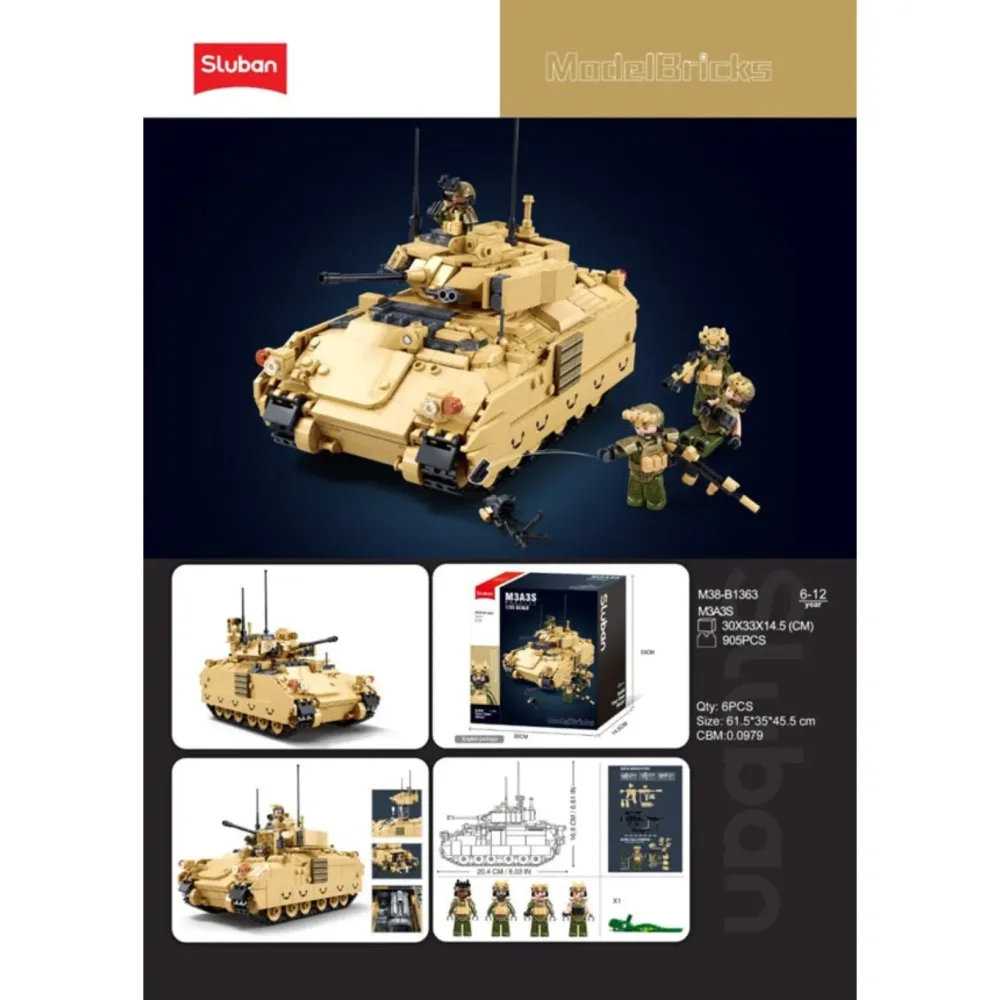 Sluban B1363 Model Kit 1:35 M3A3 Bradley Armored Infantry Vehicle IFV AFV Modern