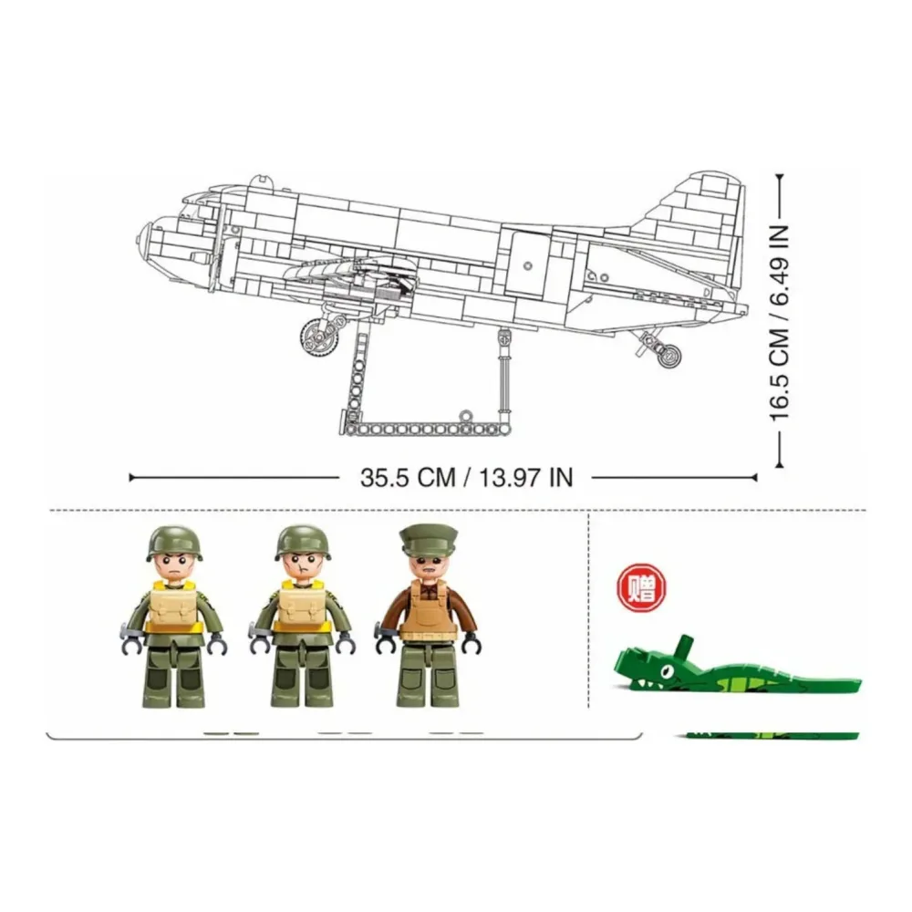 Sluban B1366 Model Kit 1:44 C47 Skytrain Airtrain Cargo Transport Aircraft WWII