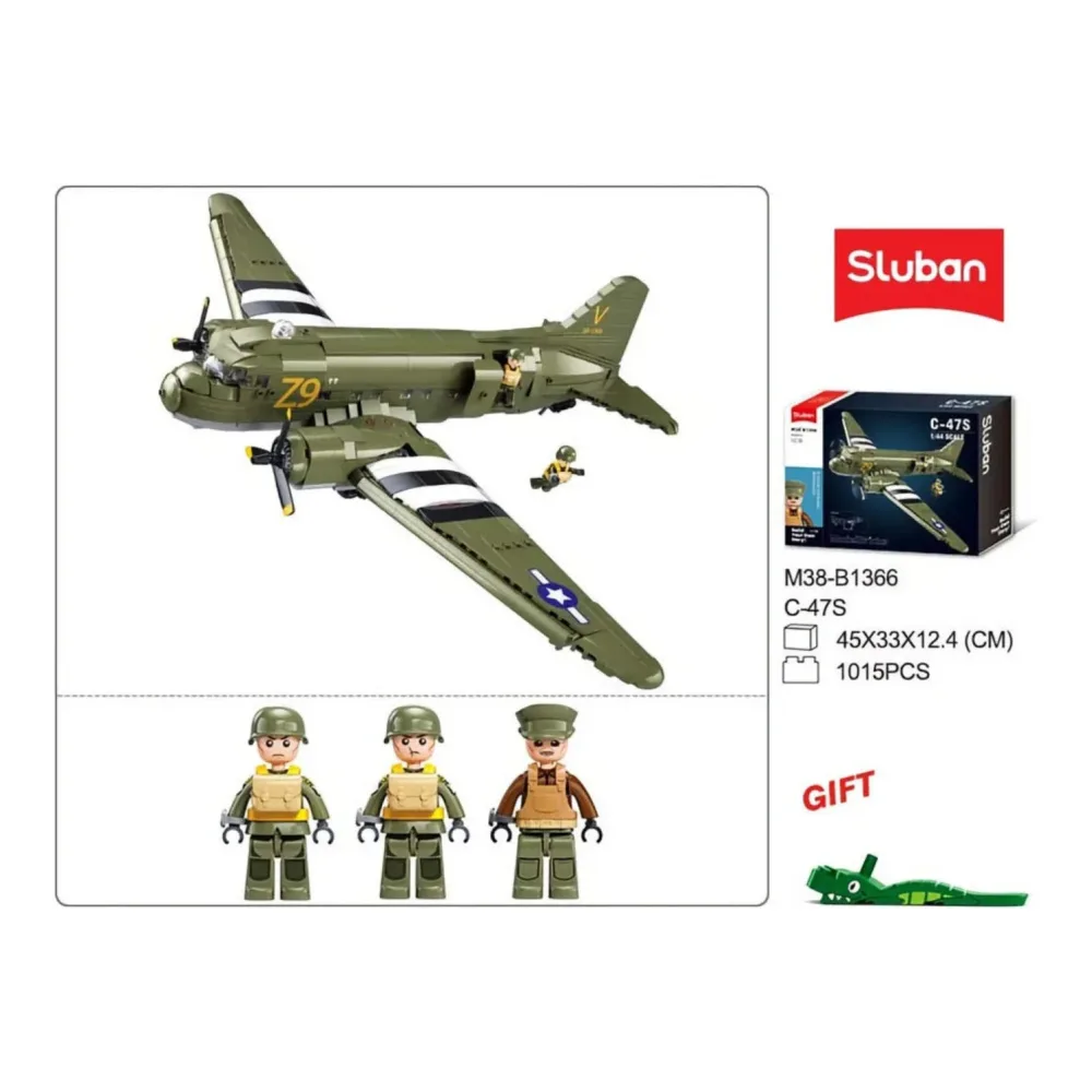 Sluban B1366 Model Kit 1:44 C47 Skytrain Airtrain Cargo Transport Aircraft WWII