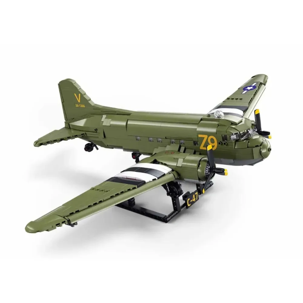 Sluban B1366 Model Kit 1:44 C47 Skytrain Airtrain Cargo Transport Aircraft WWII