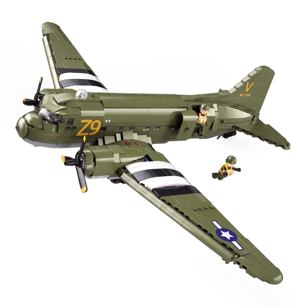 Sluban B1366 Model Kit 1:44 C47 Skytrain Airtrain Cargo Transport Aircraft WWII