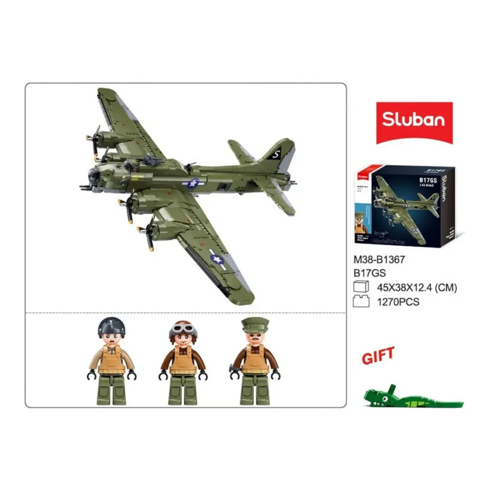 Sluban B1367 Model Kit 1:44 B17 Flying Fortress Heavy Bomber WWII USAAF Army Air