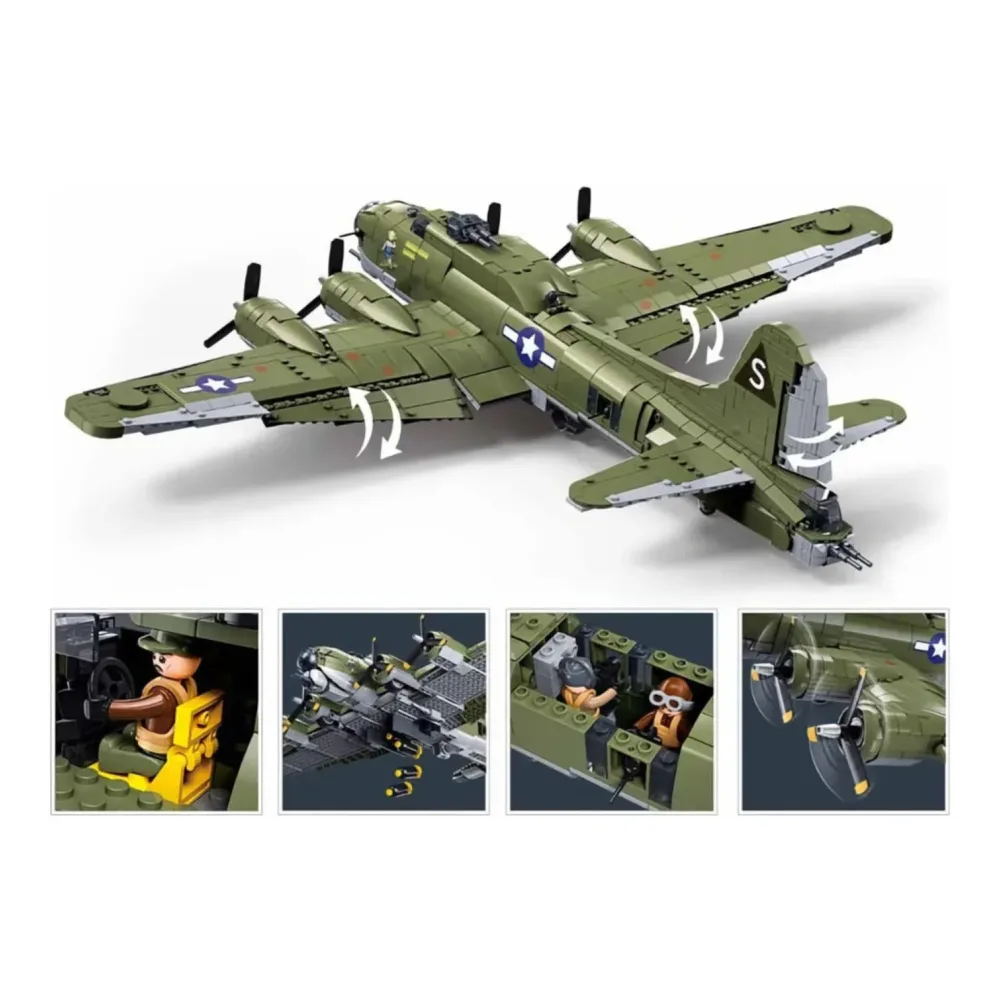 Sluban B1367 Model Kit 1:44 B17 Flying Fortress Heavy Bomber WWII USAAF Army Air