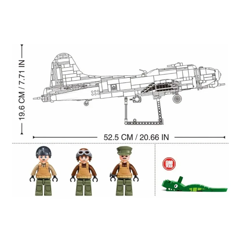 Sluban B1367 Model Kit 1:44 B17 Flying Fortress Heavy Bomber WWII USAAF Army Air