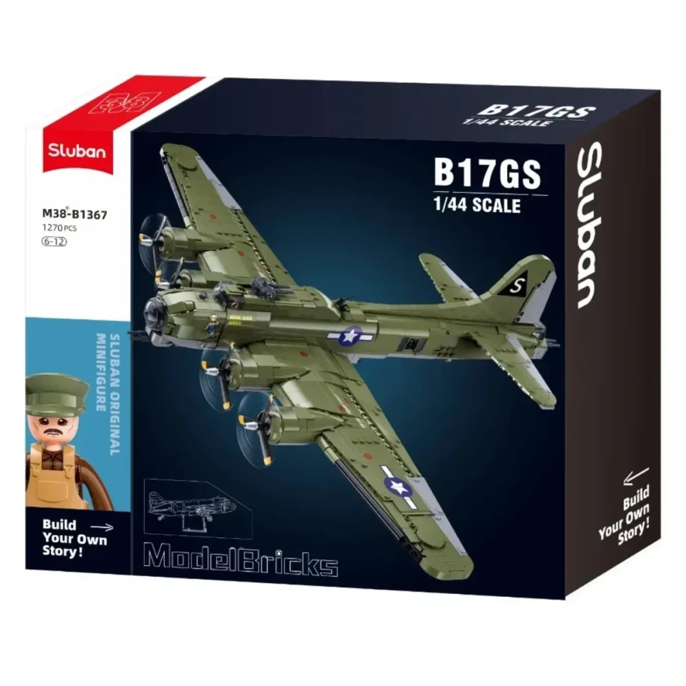 Sluban B1367 Model Kit 1:44 B17 Flying Fortress Heavy Bomber WWII USAAF Army Air