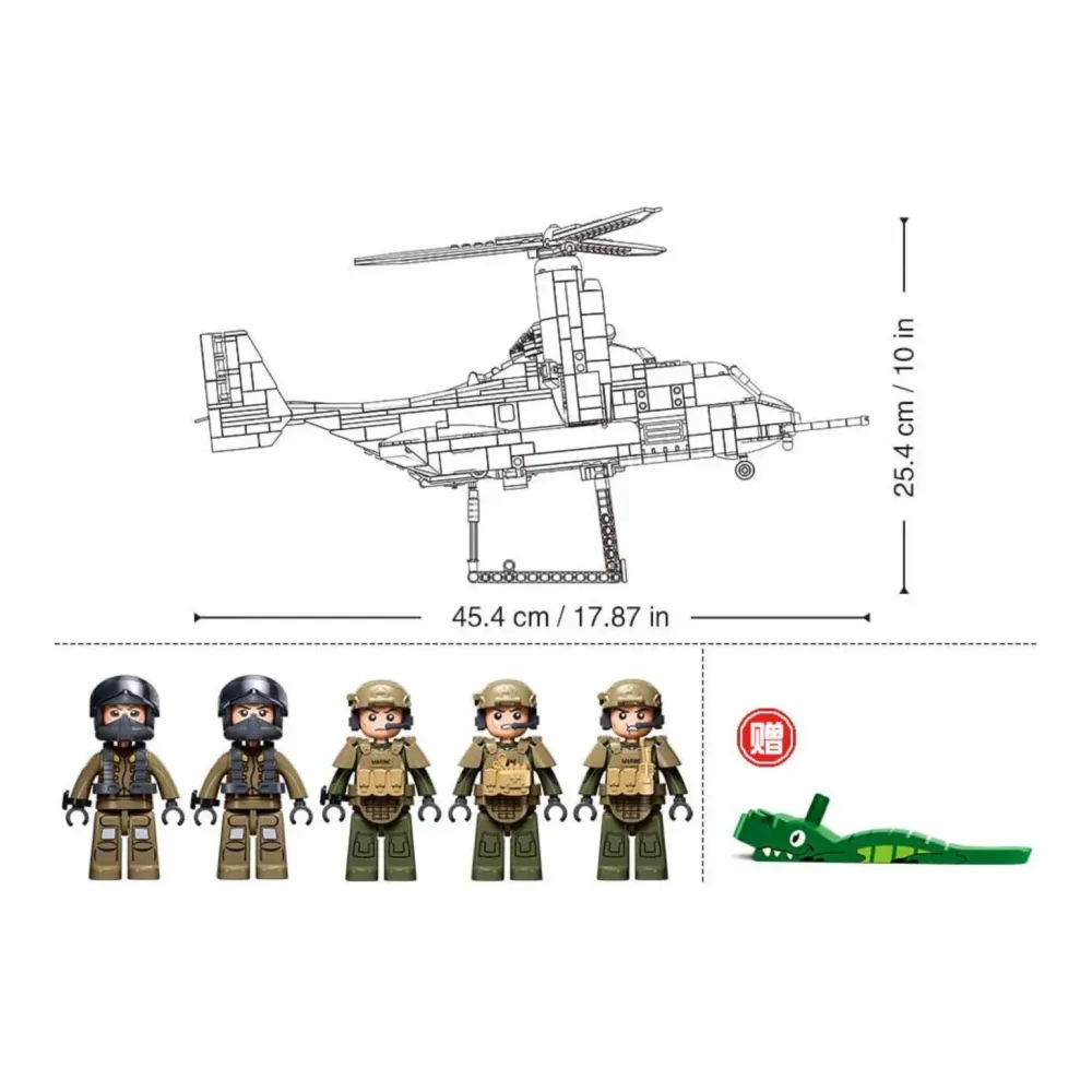 Sluban B1537 Model Kit 1:44 MV-22 Osprey Tiltrotor Helicopter Plane Military Air
