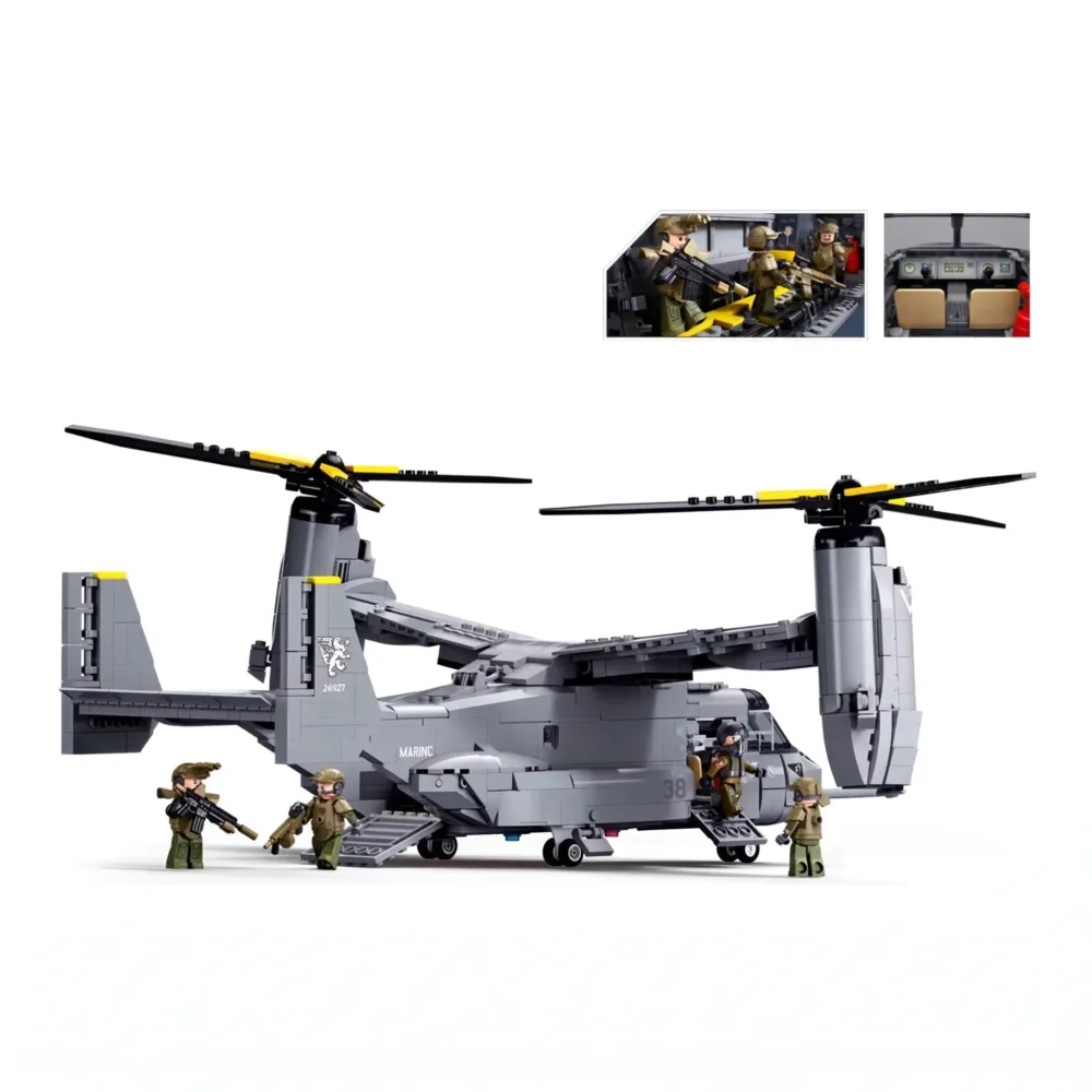 Sluban B1537 Model Kit 1:44 MV-22 Osprey Tiltrotor Helicopter Plane Military Air