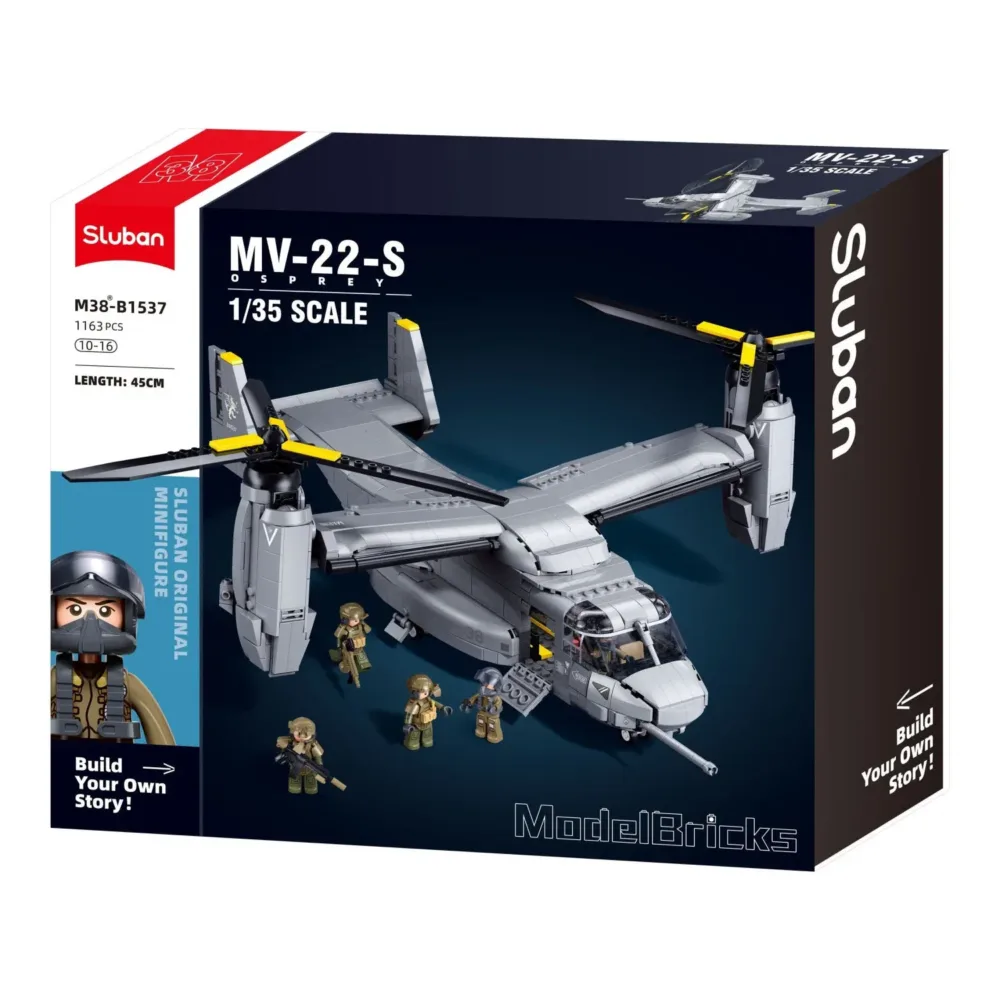 Sluban B1537 Model Kit 1:44 MV-22 Osprey Tiltrotor Helicopter Plane Military Air