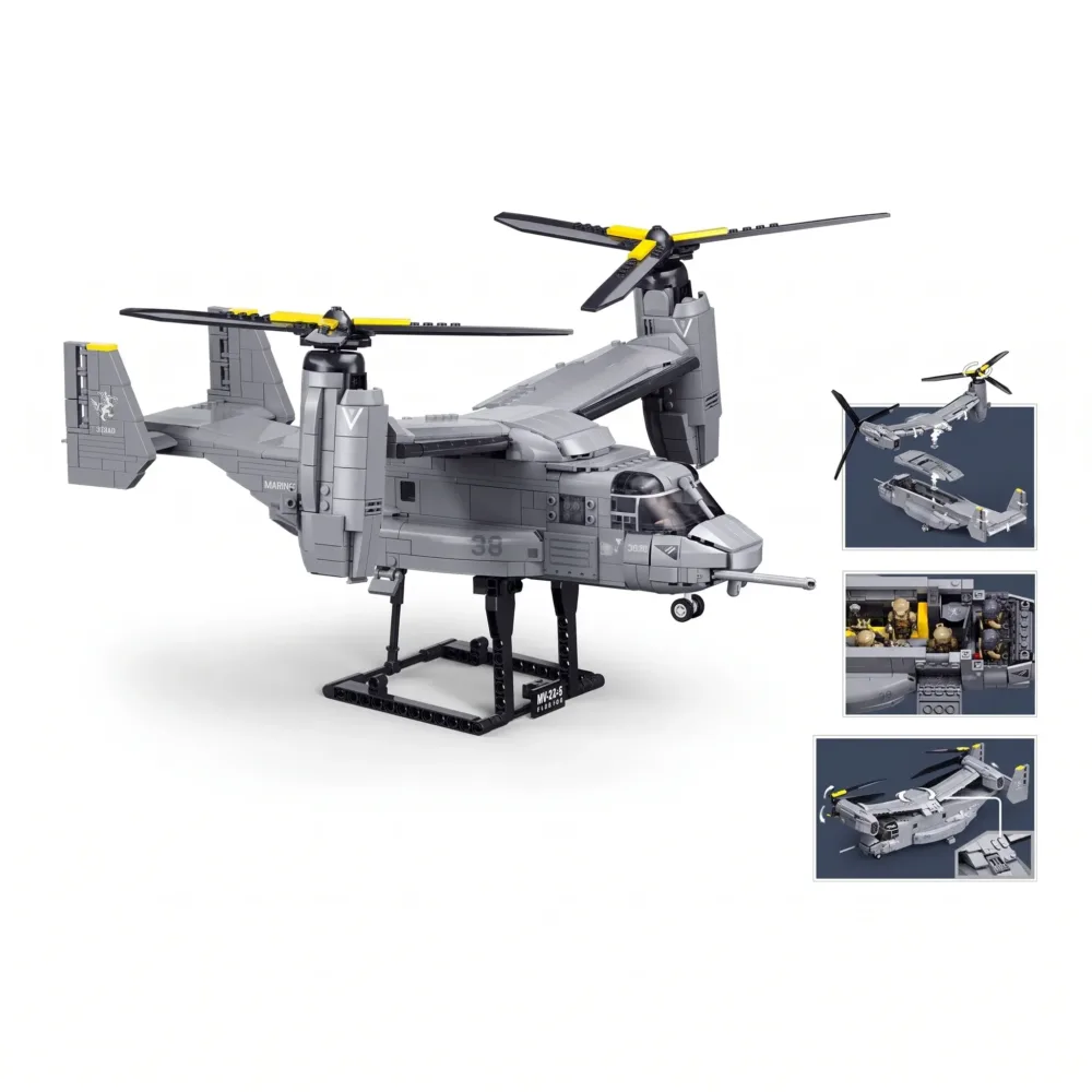 Sluban B1537 Model Kit 1:44 MV-22 Osprey Tiltrotor Helicopter Plane Military Air