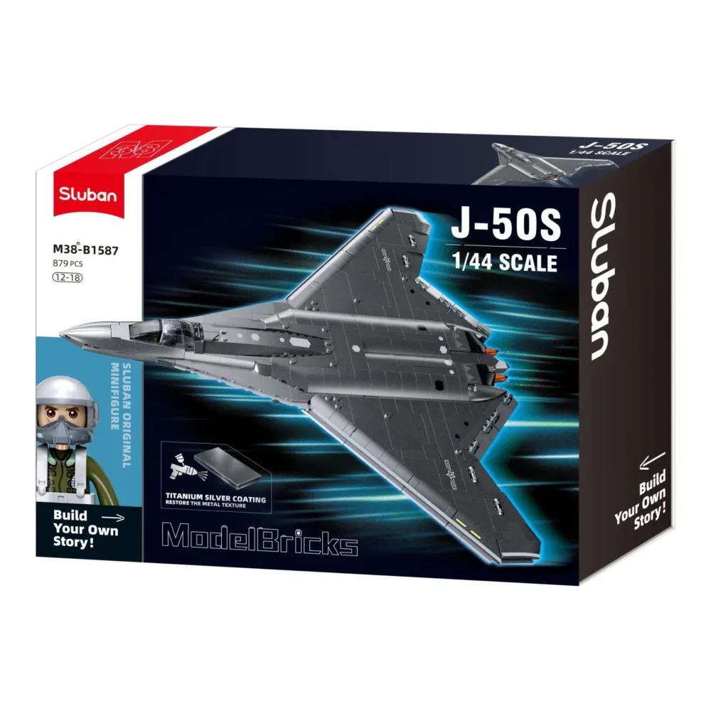 Sluban B1587 Model Kit 1:44 J50 Stealth Fighter Jet Plane - Military Air Force