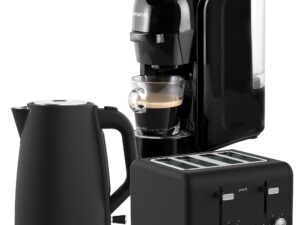 Pronti Breakfast Set with HomeMaid Coffee Machine, Silver Noir Toaster & Kettle