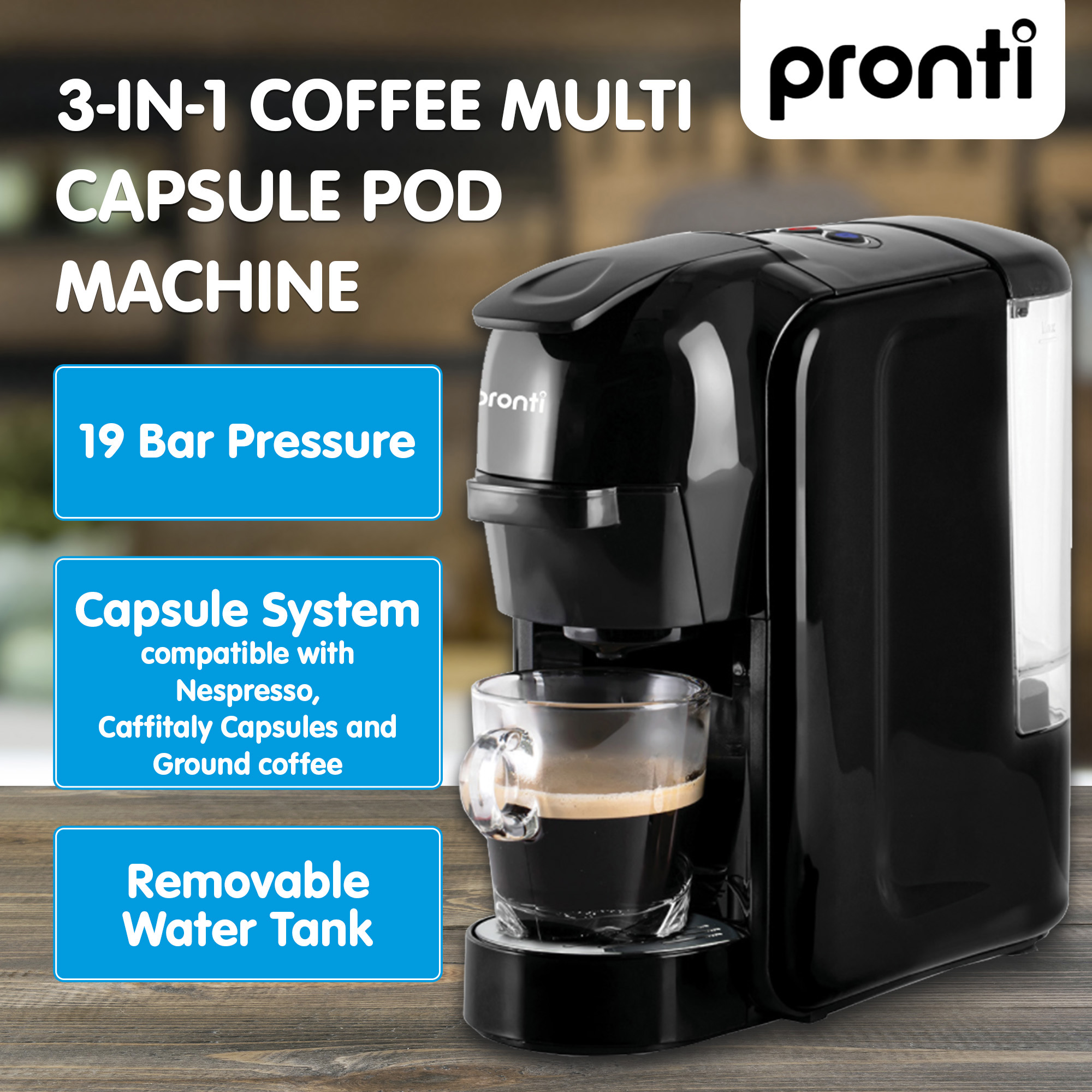 Pronti Breakfast Set with HomeMaid Coffee Machine, Silver Noir Toaster & Kettle