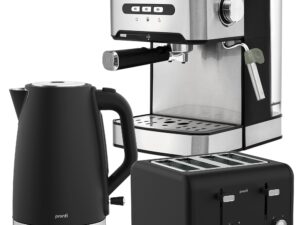 Pronti Breakfast Set with 1.6L Coffee Machine, Silver Noir Toaster & Kettle