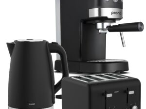 Pronti Breakfast Set with 1.25L Coffee Machine, Silver Noir Toaster & Kettle