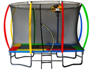 Kahuna 6 ft x 9 ft Rectangular Outdoor Trampoline with Basketball Set Rainbow