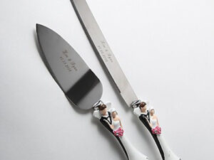 Bride Groom Cake Server Set Wedding Cake Knife & Silver Blade Server Set Boxed