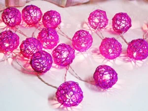1 Set of Pink 5cm Rattan Cane 20 Ball Battery Powered 3m String Lights Christmas