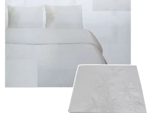 Tuberose Satin Embroidery Quilt Cover Set White Queen