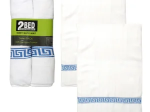 Set of 2 Greek Key Bath Mats White