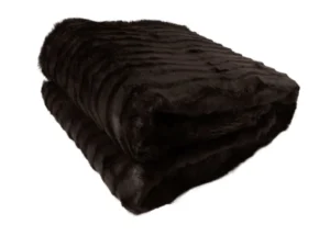 Faux Fur Striped Throw Rug Dark Chocolate