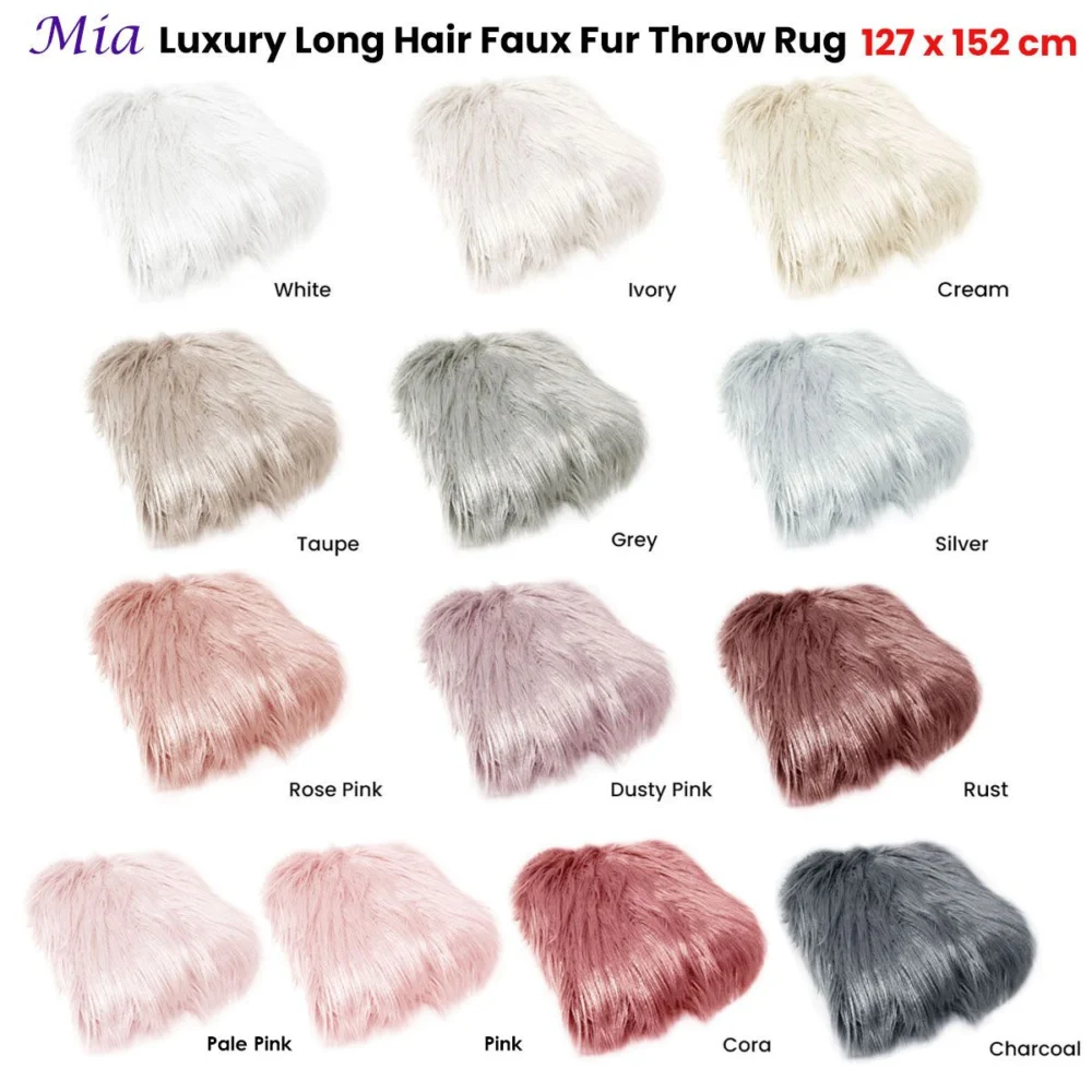 Mia Luxury Long Hair Faux Fur Throw Rug 127 x 152 cm Pale Pink